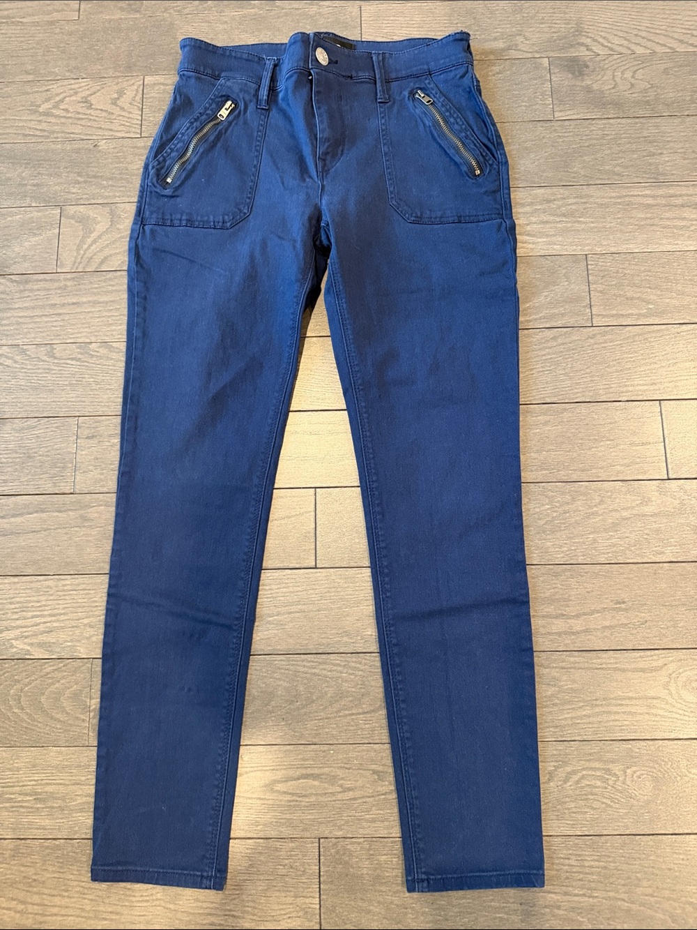 Express Women's Dark Blue Skinny Jeans with Zip Pockets